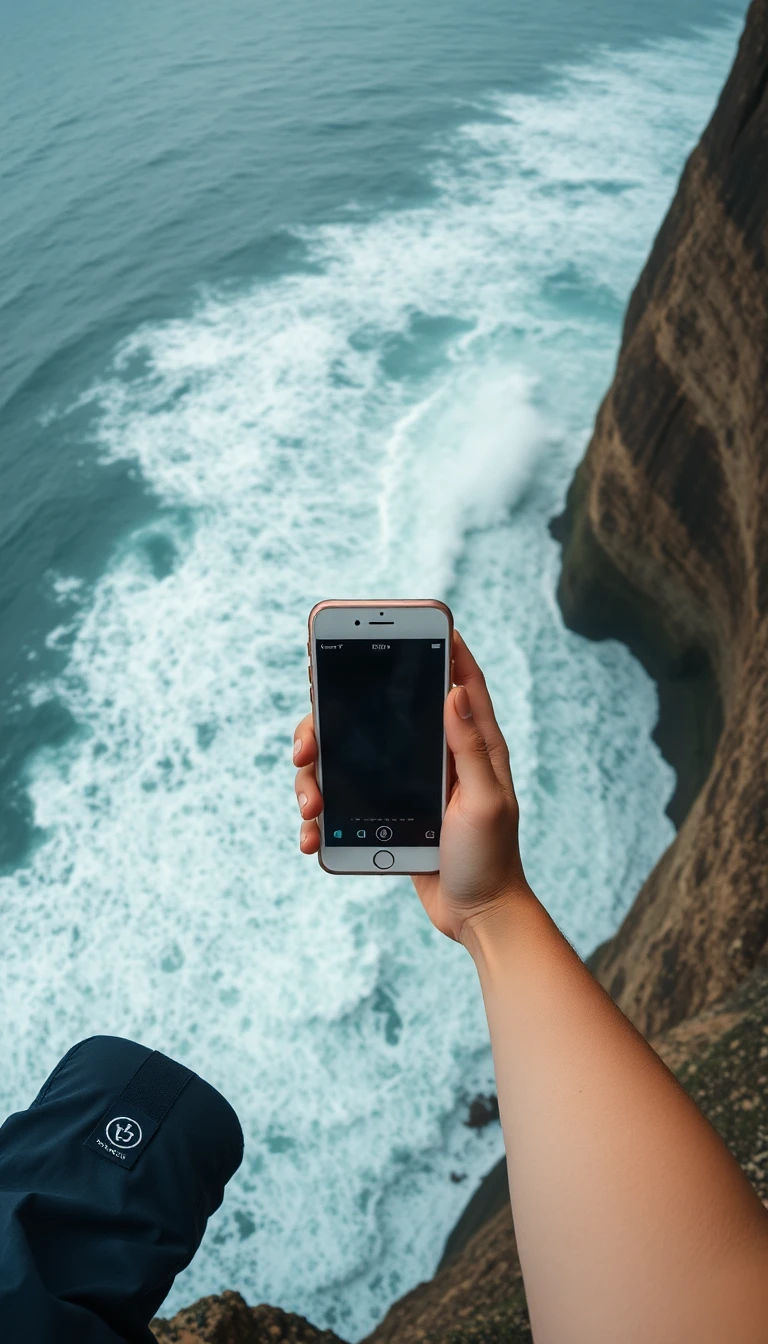 Precarious selfie on a high cliff edge